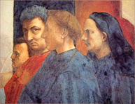 Воскрешение сына царя Теофила и Апостол Петр на кафедре. Фрагмент. Фрески капеллы Бранкаччи. Мазаччо